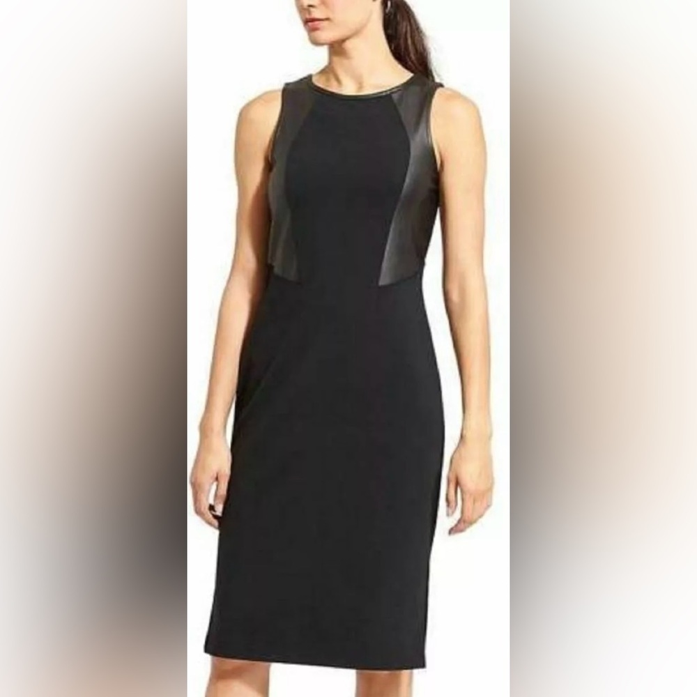 Athleta Black and gray faux leather sleeveless rear zip dress size XXS